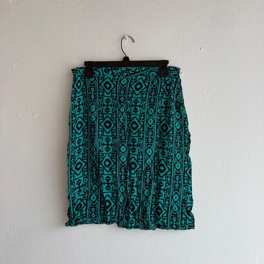 Tribal Print Mini Skirt Size Medium‎ Teal Black Aztec Boho High Waist